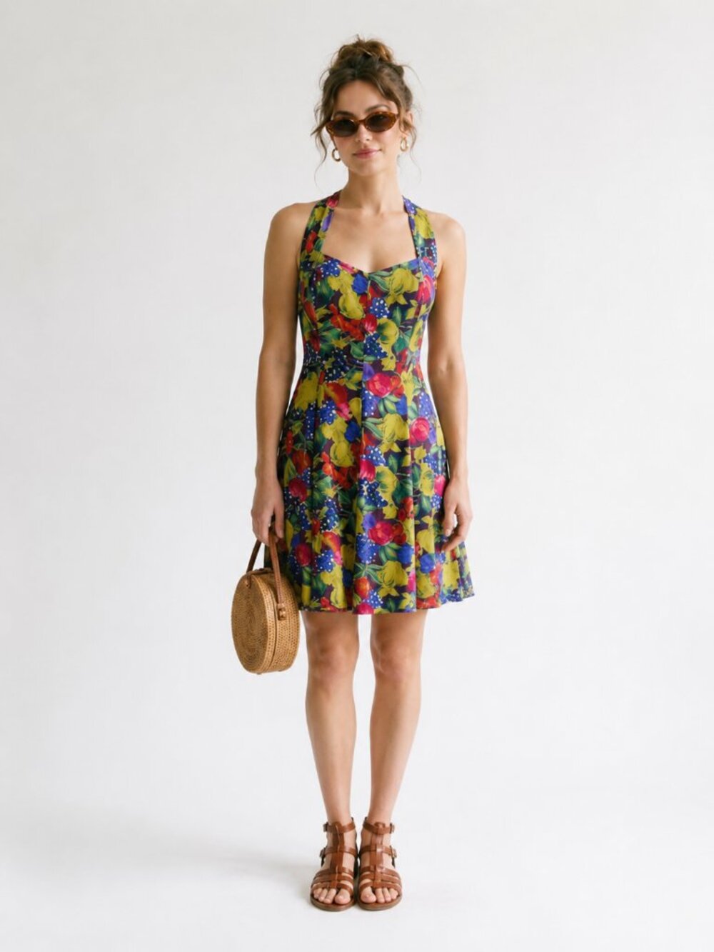 Vintage 90s Esprit Collection Fruit Print Rayon Fit & Flare Dress | Best Fit S